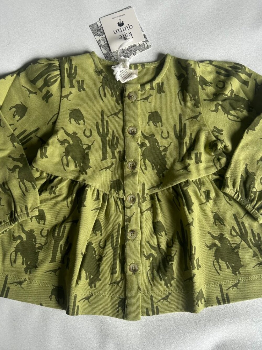 NWT Kate Quinn Cowboy Shirt 18-24M Olive Western Rodeo Organic Cotton Ranch